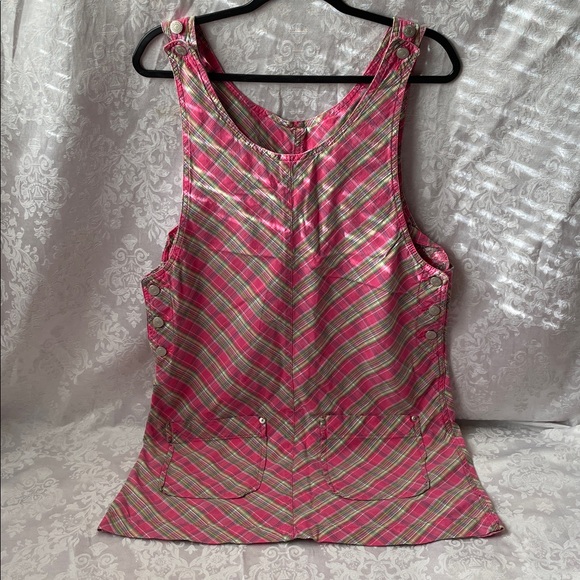 Dungaree Pants - Vintage 1970’s Dungaree Pink Plaid Women's Romper.  Size Medium